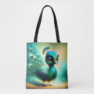 Fantasy Schattige Groene Baby Pauw Tote Bag