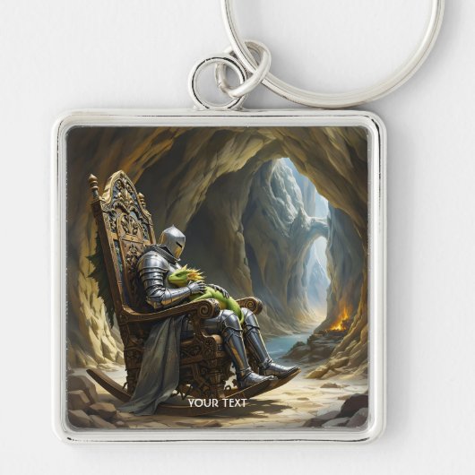 Fantasy Schattige Grot Draak Ridder Sleutelhanger (Voorkant)