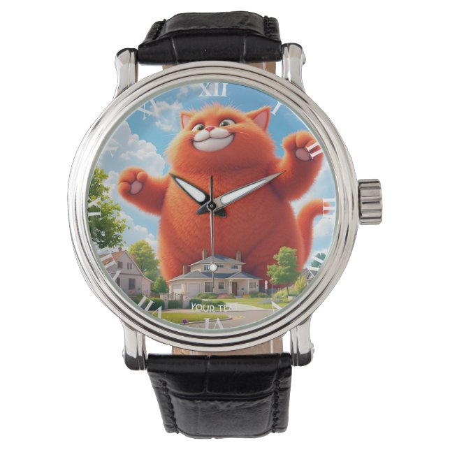 Fantasy Schattige Grote Oranje Kat Horloge (Voorkant)