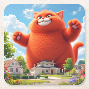 Fantasy Schattige Grote Oranje Kat Kartonnen Onderzetters