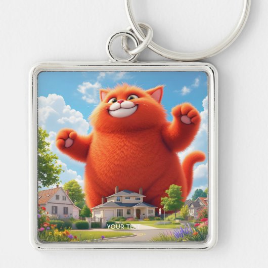 Fantasy Schattige Grote Oranje Kat Sleutelhanger (Voorkant)