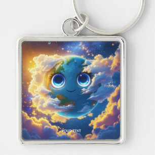 Fantasy Schattige Happy Earth Space Sleutelhanger