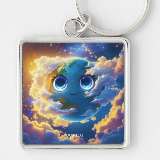 Fantasy Schattige Happy Earth Space Sleutelhanger (Voorkant)