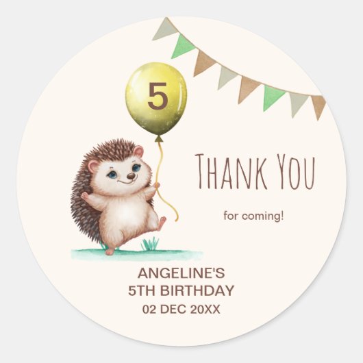 Fantasy Schattige Happy Hedgehog Balloon Verjaarda Ronde Sticker (Voorkant)