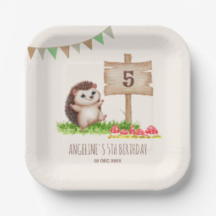 Fantasy Schattige Happy Hedgehog Forest Verjaardag Papieren Bordje