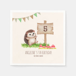 Fantasy Schattige Happy Hedgehog Forest Verjaardag Servet