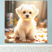 Fantasy Schattige Happy Maltese Puppy Canvas Afdruk (Insitu (Houten vloer))