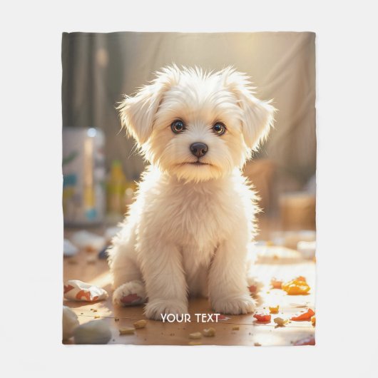 Fantasy Schattige Happy Maltese Puppy Fleece Deken (Voorkant)