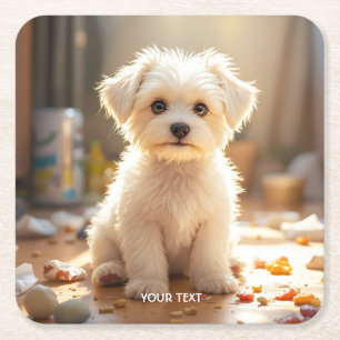 Fantasy Schattige Happy Maltese Puppy Kartonnen Onderzetters