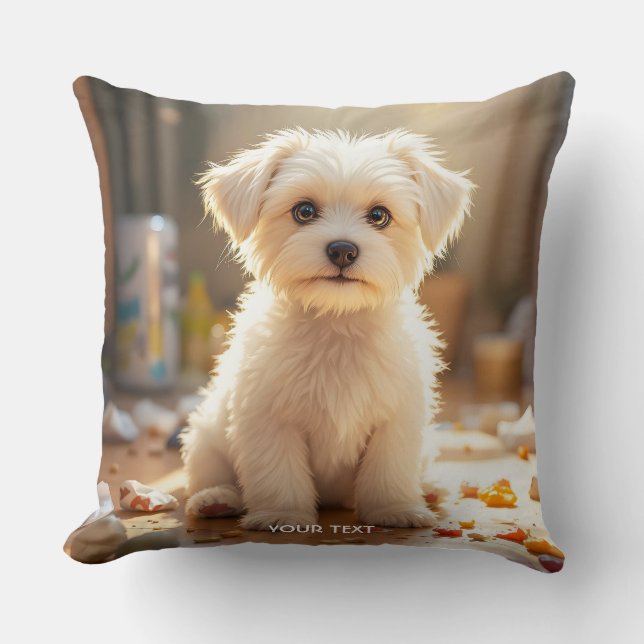 Fantasy Schattige Happy Maltese Puppy Kussen (Voorkant)