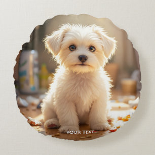 Fantasy Schattige Happy Maltese Puppy Rond Kussen