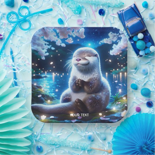 Fantasy Schattige Happy Otter Night Papieren Bordje (Feest)
