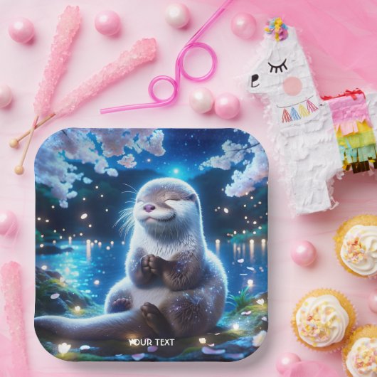 Fantasy Schattige Happy Otter Night Papieren Bordje (Feest)