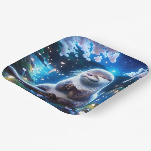 Fantasy Schattige Happy Otter Night Papieren Bordje (Gebogen)