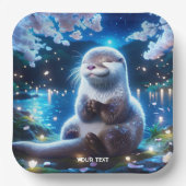 Fantasy Schattige Happy Otter Night Papieren Bordje (Voorkant)