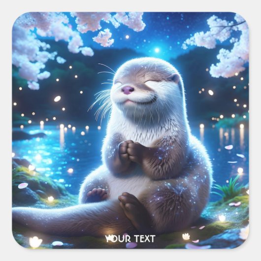 Fantasy Schattige Happy Otter Night Vierkante Sticker (Voorkant)
