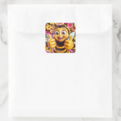 Fantasy Schattige Happy Smiling Bee Vierkante Sticker (Tas)