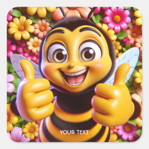 Fantasy Schattige Happy Smiling Bee Vierkante Sticker