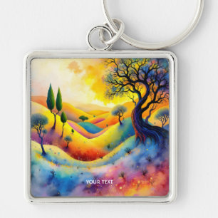 Fantasy Schattige helder levendig landschap Sleutelhanger