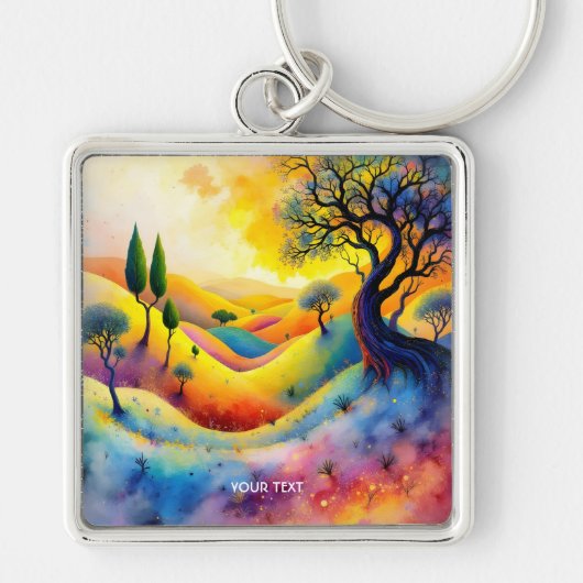 Fantasy Schattige helder levendig landschap Sleutelhanger (Voorkant)