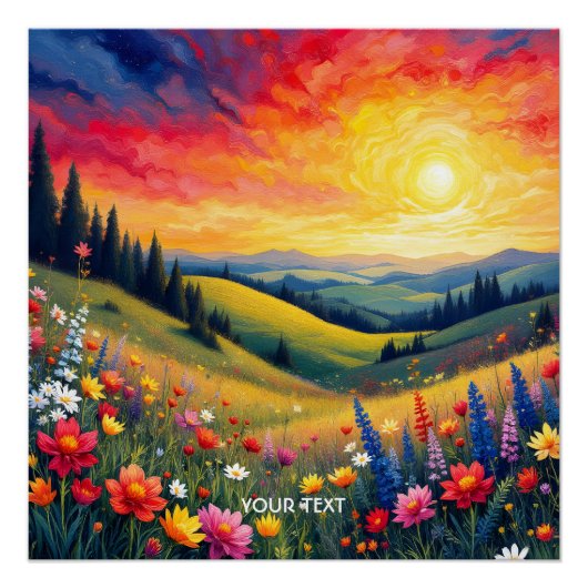 Fantasy Schattige Hills Flowers Sunset Perfect Poster (Voorkant)