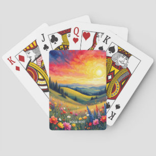 Fantasy Schattige Hills Flowers Sunset Pokerkaarten