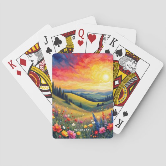 Fantasy Schattige Hills Flowers Sunset Pokerkaarten (Achterkant)