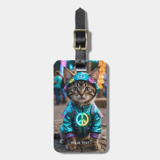 Fantasy Schattige Hippie Cat Festival Bagagelabel (Voorkant verticaal)
