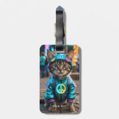 Fantasy Schattige Hippie Cat Festival Bagagelabel (Achterkant verticaal)