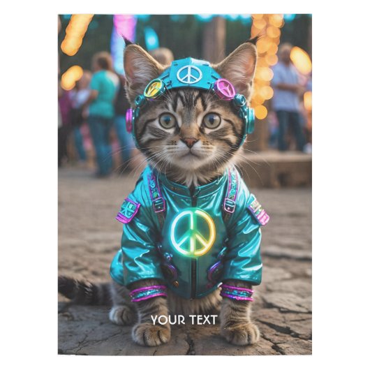 Fantasy Schattige Hippie Cat Festival Tafelkleed (Voorkant)