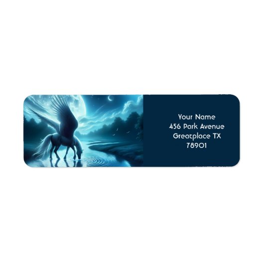 Fantasy Schattige Horse Wings Moon Etiket (Voorkant)