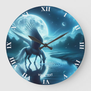 Fantasy Schattige Horse Wings Moon Grote Klok