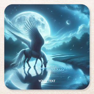 Fantasy Schattige Horse Wings Moon Kartonnen Onderzetters