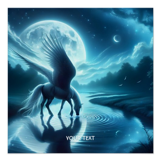Fantasy Schattige Horse Wings Moon Perfect Poster (Voorkant)