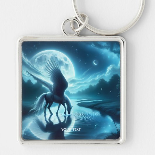 Fantasy Schattige Horse Wings Moon Sleutelhanger (Voorkant)
