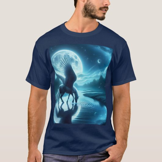 Fantasy Schattige Horse Wings Moon T-shirt (Voorkant)