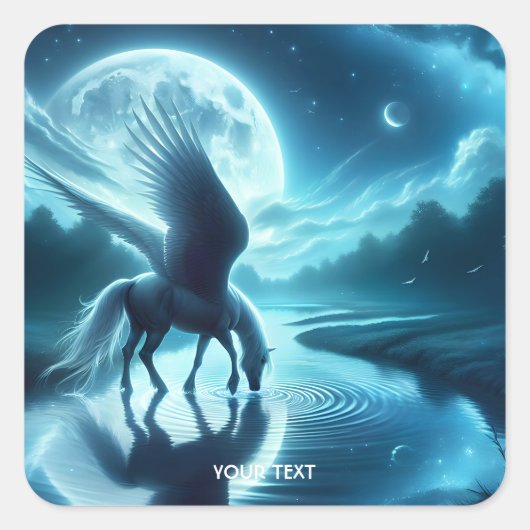 Fantasy Schattige Horse Wings Moon Vierkante Sticker (Voorkant)