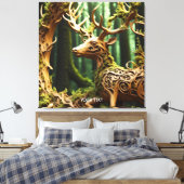 Fantasy Schattige Houten Carving Deer Canvas Afdruk (Insitu (Slaapkamer))