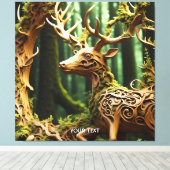 Fantasy Schattige Houten Carving Deer Canvas Afdruk (Insitu (Houten vloer))