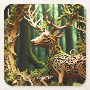 Fantasy Schattige Houten Carving Deer Kartonnen Onderzetters