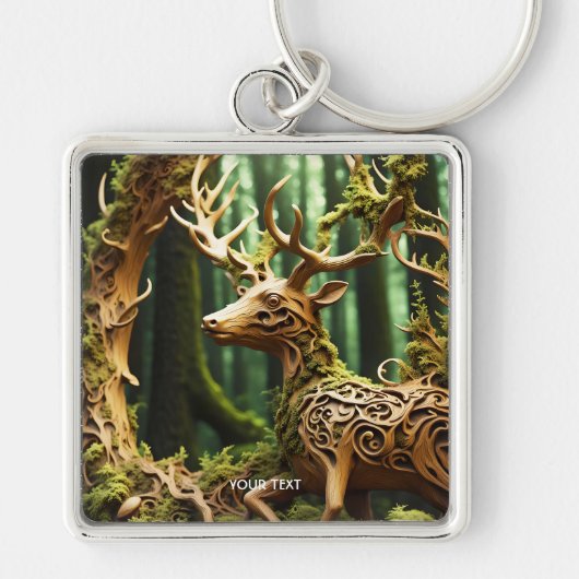 Fantasy Schattige Houten Carving Deer Sleutelhanger (Voorkant)