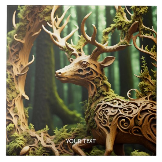 Fantasy Schattige Houten Carving Deer Tegeltje (Voorkant)
