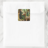 Fantasy Schattige Houten Carving Deer Vierkante Sticker (Tas)