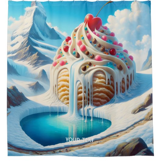 Fantasy Schattige Ice Cream Mountain Douchegordijn (Voorkant)