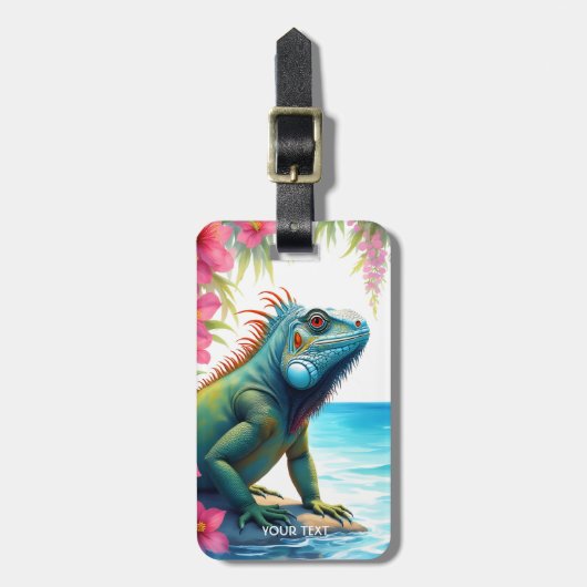 Fantasy Schattige Iguana Flowers Zee Bagagelabel (Voorkant verticaal)