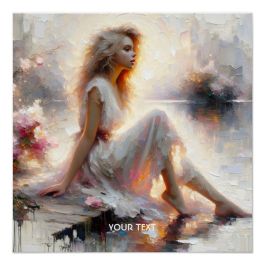 Fantasy Schattige Impasto Girl Sunrise Perfect Poster (Voorkant)