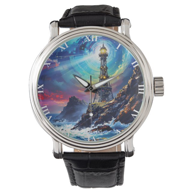 Fantasy Schattige Iron Lighthouse Cliff Horloge (Voorkant)