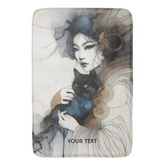 Fantasy Schattige Japans Meisje Cat Badmat (Voorkant Verticaal)