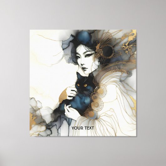 Fantasy Schattige Japans Meisje Cat Canvas Afdruk (Voorkant)