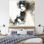 Fantasy Schattige Japans Meisje Cat Canvas Afdruk (Insitu (Slaapkamer))